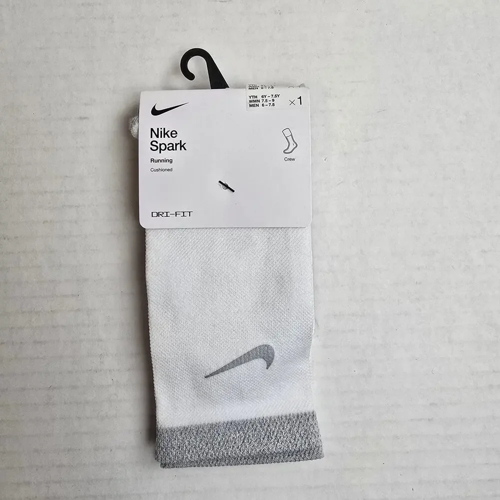 Nike Spark Running Crew Socks Size W7.5-9/M6-7.5 White Cushioned Dri-Fit